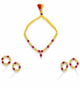 925 Sterling Silver Laddu Gopal Shringar Set | Real Silver Red & Yellow Crystal Necklace with 2 Pair Najariya