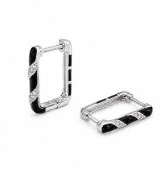 Black Enamel Bali Earrings for Women | CZ Diamond Hoop Earrings | Square Huggie Daily Wear Jewellery