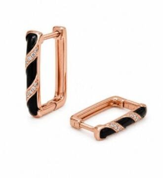 SRKJ Rose Gold Black Enamel Bali Earrings for Women | CZ Diamond Square Hoop Earrings | Lightweight Daily Wear Party Wear Jewellery