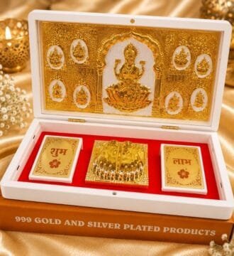 999 Gold & Silver Plated Jai Lakshmi Charan Gift Box | Goddess Lakshmi Idol with Charan Paduka