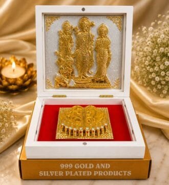 999 Gold & Silver Plated Ram Darbar Charan Paduka Gift Box | Shri Ram Sita Lakshman Hanuman