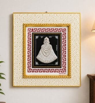 999 Silver Foil Khatu Shyam Ji Photo Frame for Home Temple, Office, Wall Decor & Spiritual Gift