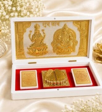 999 Gold & Silver Plated Kuber Lakshmi Ganesh Charan Gift Box | Shree Kuber Yantra | Premium Spiritual Gift Box