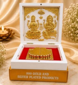 999 Gold & Silver Plated Lakshmi Ganesh Charan Paduka Gift Box