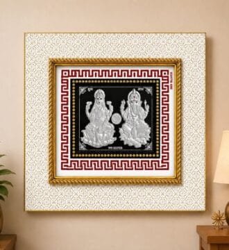 999 Silver Foil Lakshmi Ganesh Photo Frame for Home Temple, Office, Wall Decor & Spiritual Gift