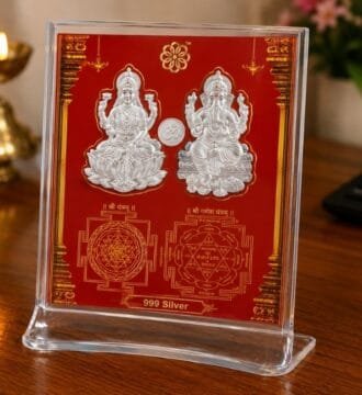 999 Silver Foil Lakshmi Ganesh Shree Yantra Acrylic Frame | Ganesh Yantra | Premium Spiritual Table Decor