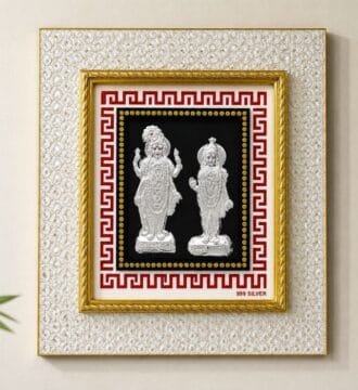 999 Silver Foil Lakshmi Narayan Photo Frame for Home Temple, Office, Wall Decor & Spiritual Gift