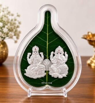999 Silver Lakshmi Ganesh Peepal Leaf Frame Natural Sacred Leaf with Silver Foil
