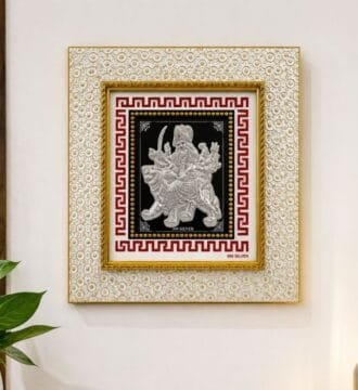999 Silver Foil Maa Durga Photo Frame for Home Temple, Office, Wall Decor & Spiritual Gift