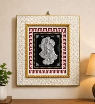 999 Silver Foil Radha Krishna Photo Frame for Home Temple, Office, Wall Decor & Spiritual Gift