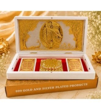 999 Gold & Silver Plated Radha Krishna Charan Gift Box | Hare Krishna Mantra | Premium Spiritual Gift
