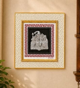 999 Silver Foil Shiv Parivar Photo Frame for Home Temple, Office, Wall Decor & Spiritual Gift