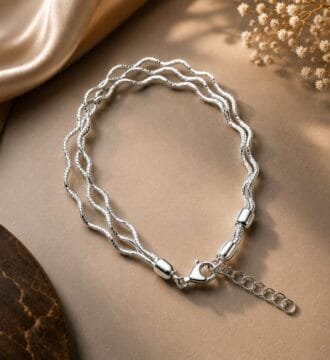925 Sterling Silver Triple Wave Chain Adjustable Bracelet for Women & Girls