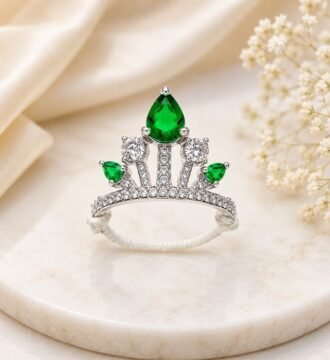 SRKJ 925 Sterling Silver Laddu Gopal Mukut Green Stone Crown