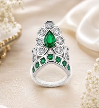 SRKJ 925 Sterling Silver Laddu Gopal Mukut Green Stone Crown