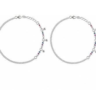 Silver Adjustable Multi Color Stone Payal Pair for Women | Traditional Silver Anklet with Ghungroo | Daily Wear Anklet