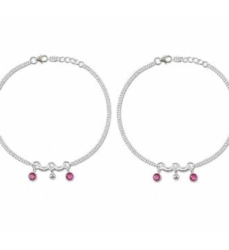 Silver Adjustable Pink Stone Payal Pair for Women | Traditional Silver Anklet with Ghungroo | Elegant Daily Wear Payal