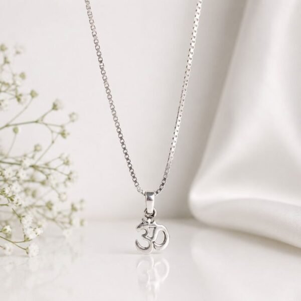 silver chain pendant (3) Silver Kids Om Pendant Necklace