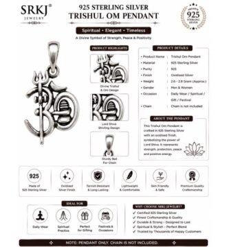 SRKJ 925 Sterling Silver Trishul Om Pendant